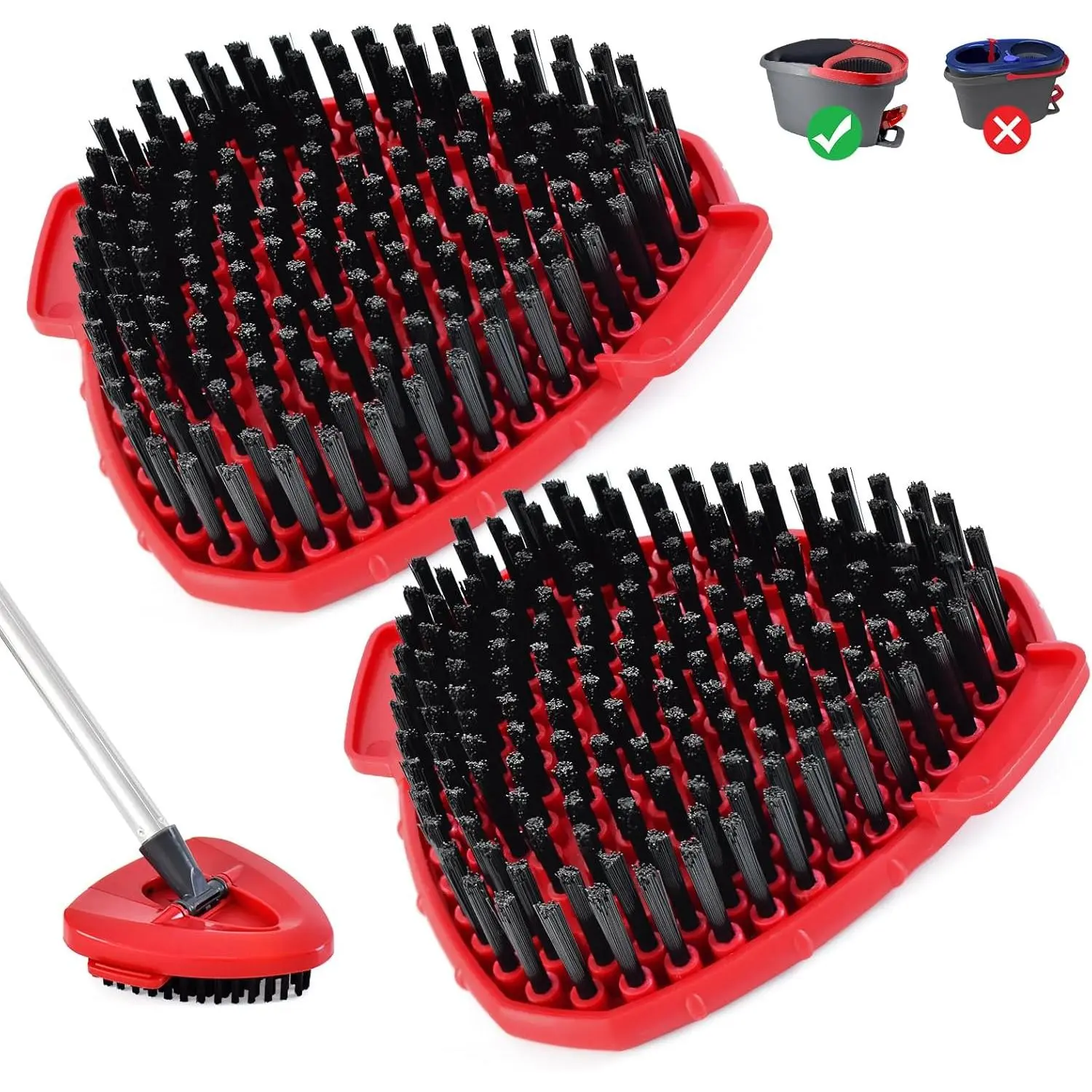Mop Scrub Brush  for  EasyWring,  Mop Attachment 2-Pack | Upgraded full bristles, no hollow center. Fits 1- spin mop system. Fits  mop replace   grout brush