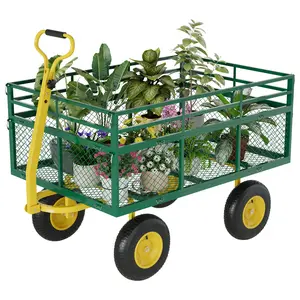 3 in 1 Heavy Duty Steel Garden Wagon 1200 Lbs Large Capacity All Terrain Wheels with Removable Mesh Sides 180° Rotatable Handle Multifunctional Outdoor Utility Cart