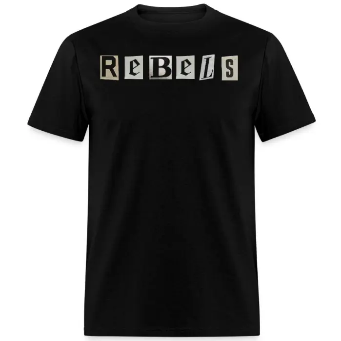 Rebels Cutout Collage Letter Graphic Comfort Cotton Oversized Cute Fashion Outfit Tee, Retro Rebellious Vibe Gift For Him Her, Ideal Present For Edgy Style Friends Family Valentine's Day Casual Shirt
