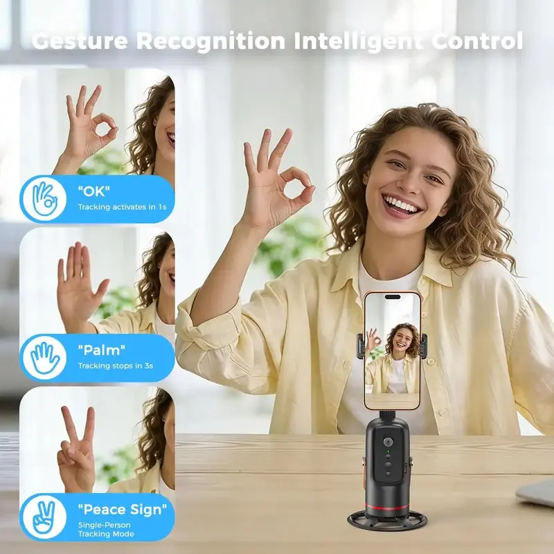 Auto Face Tracking Phone Tripod, 360° Rotating Smartphone Holder with ...