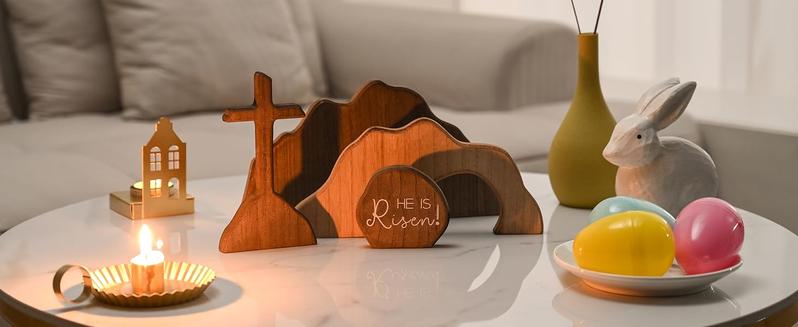 Empty Tomb Wooden Easter Resurrection Scene for Tiered Tray, Jesus Nativity Scene Decor for Religious Decorations, Home Office Tabletop, Shelf Decor