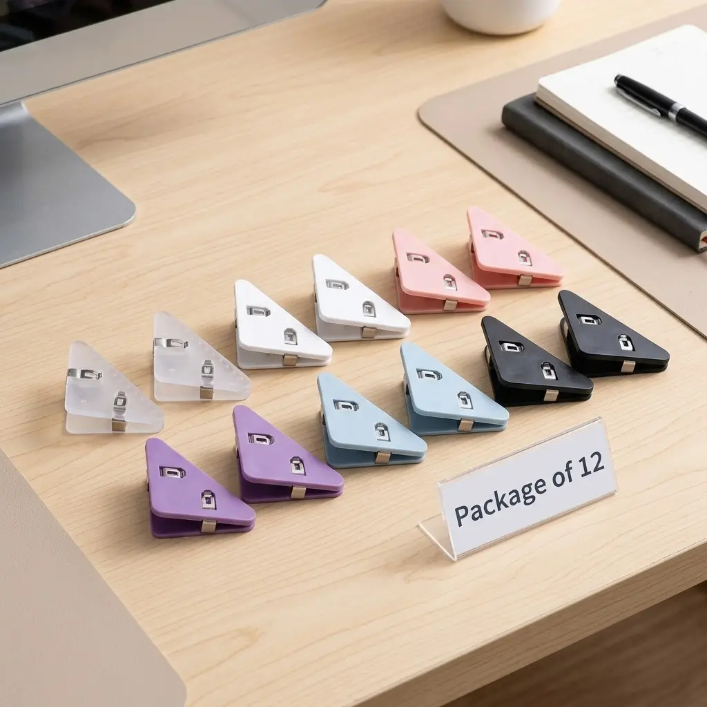 12-Pack Creative Multi-Functional Triangle Clips, Anti-Bend Paper Clips, Ideal for Books, Notes, Bills, Office, Study, Home Use