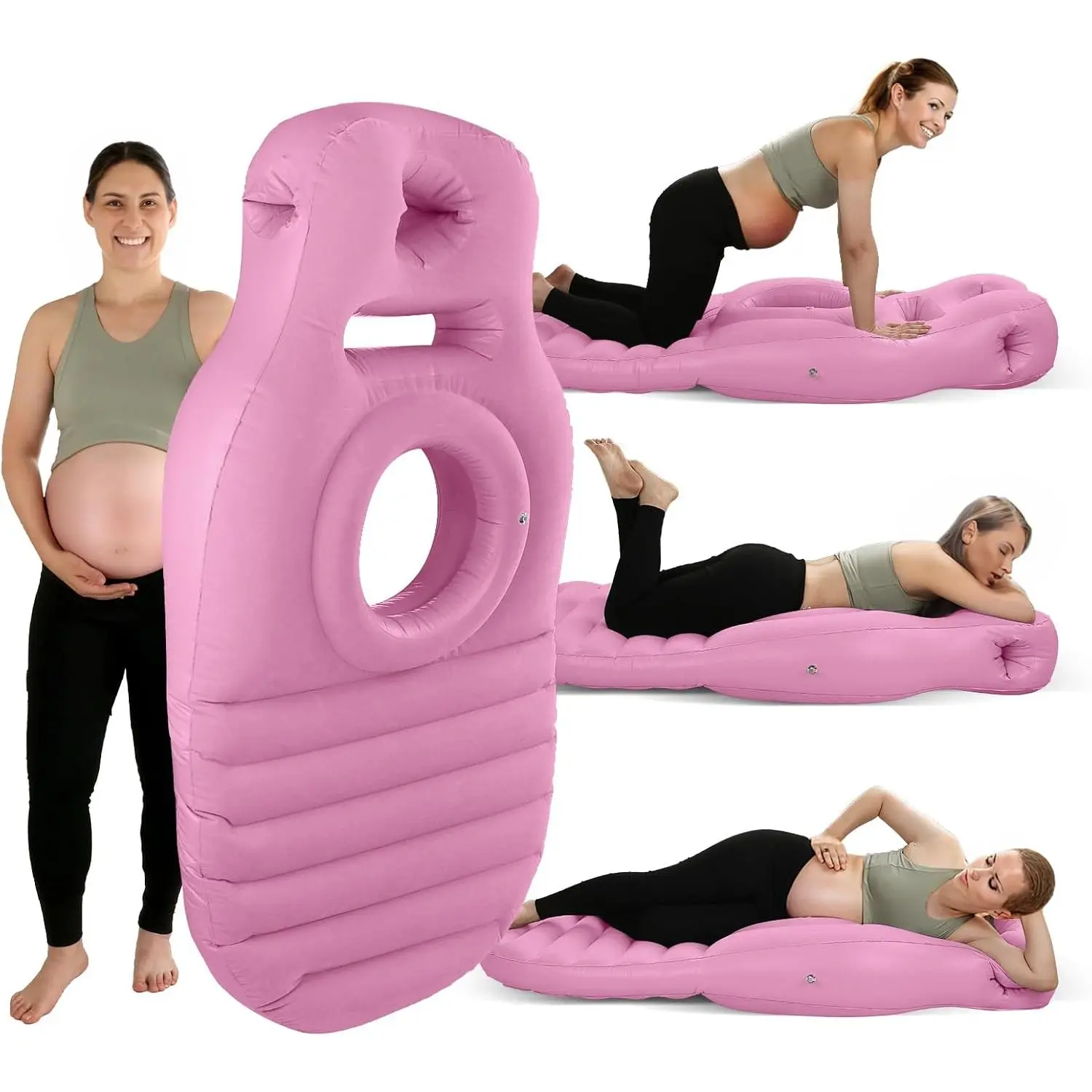 Inflatable Pregnancy Pillow with Belly & Head Hole, Prone Pregnancy Pillow for Stomach Sleepers, Maternity Air Mattress for Belly, Pregnancy Pool Float for Relaxation & Massage, Pink