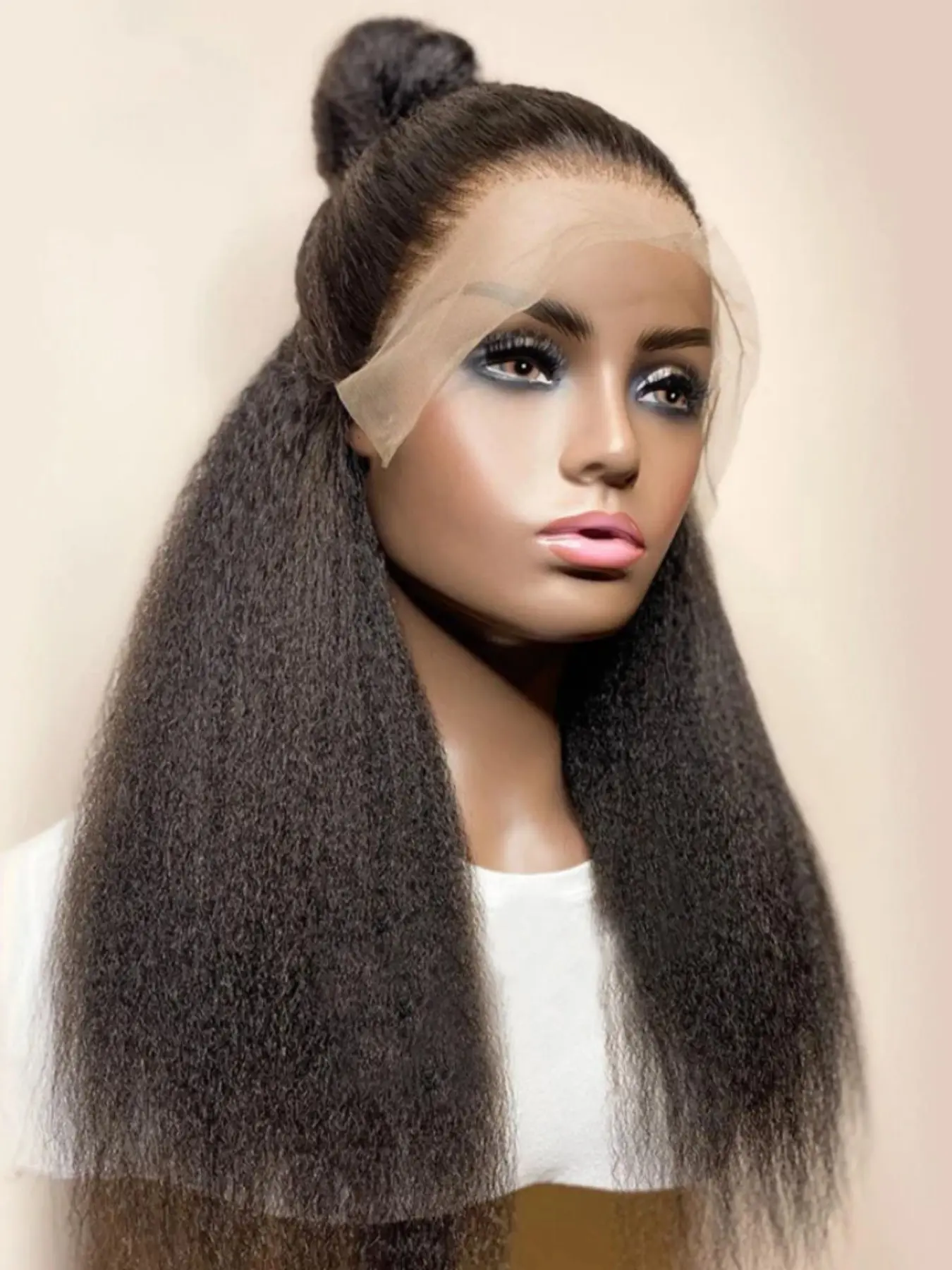 Long 26-Inch Yaki High-Quality Straight Wig, 180 Density, 13x4x1 Lace Front, No Glue, Pre-Stretched for Daily Use