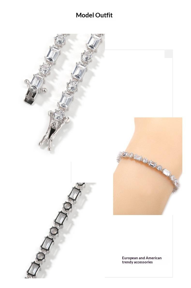 Square and Round Mixed Zircon Tennis Bracelet, High-end Zircon Bracelet