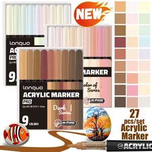 Languo 27PCS New Acrylic Paint Pens Skin Tone Series Soft Water-Based Fine Brush Tip Markers Multi-Surface Painting for Wood Canvas Rock Glass Fabric DIY Handicrafts Art Drawing Supplies