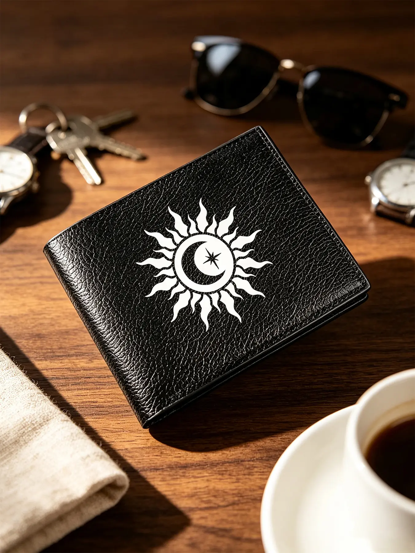 Sun & Moon Print Fashion Wallet, Multi-Slot Credit Card Holder, Premium Bifold Coin Purse, Unisex Multifunctional Minimalist Business Wallet, Perfect Holiday & Festival Gift for Men and Women
