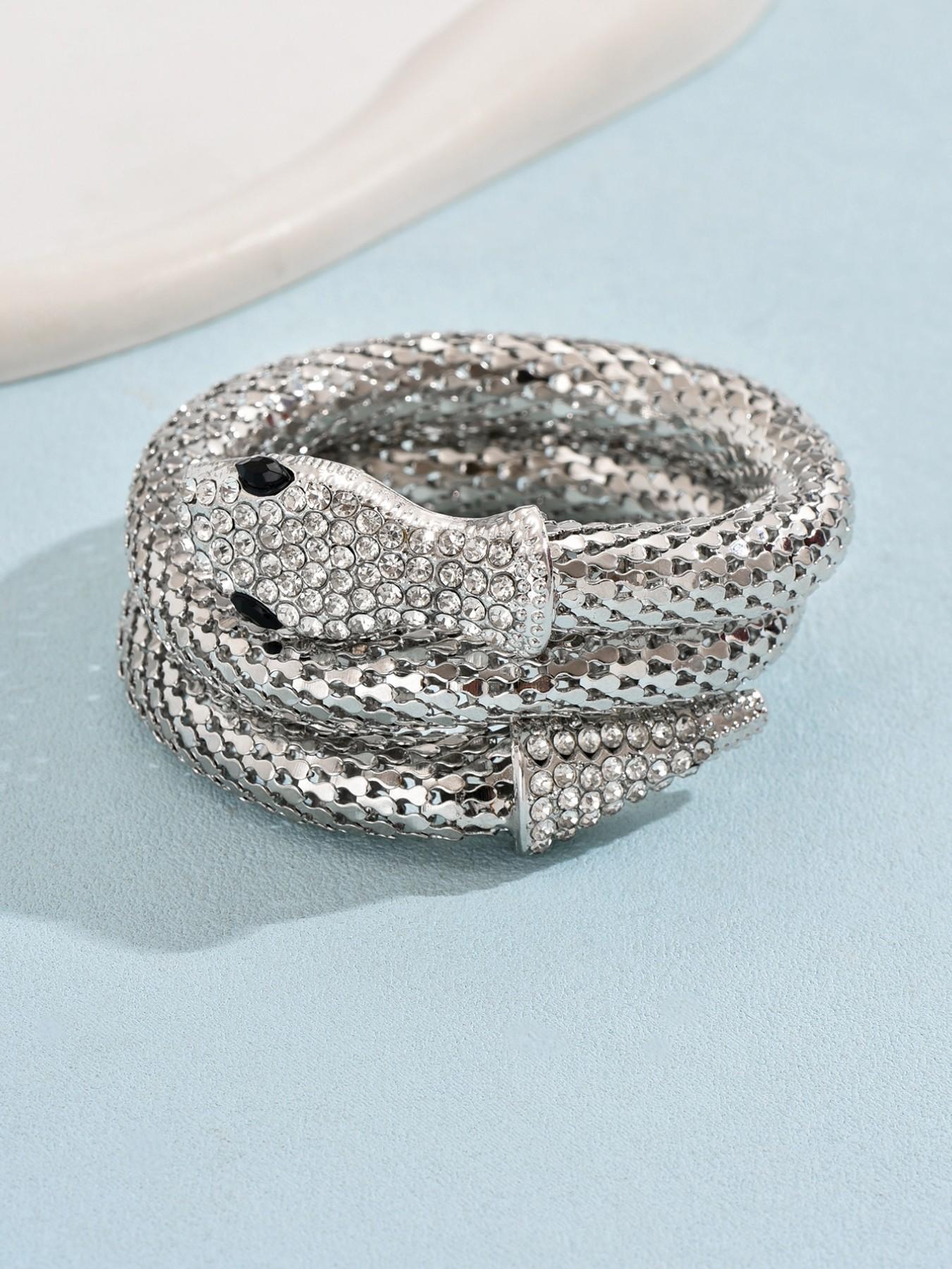 Elegant Snake Design Bracelet, Rhinestone Embellished, Bold Statement Jewelry, Perfect for Stylish, Unique Gift Idea