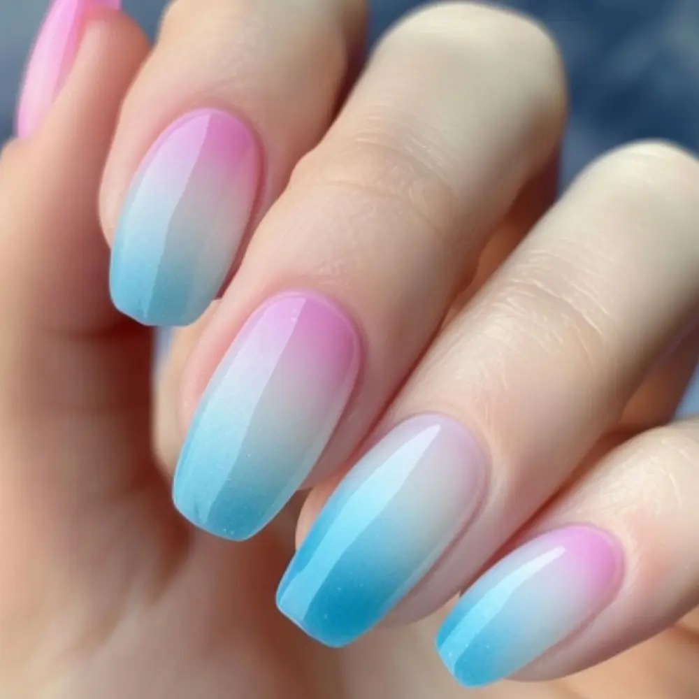 Sexy Blue Gradient Nail Art Stickers, Sweet Cool Ballet Style Nails, Finished Nail Tips, Model Xinghao T400, No Flammable Liquid
