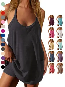 Athletic Dress for Women Casual Sleeveless Spaghetti Strap Sundress Workout Short Tennis Dress with Pockets, Womens Workout Romper Dress with Attached Shorts Athletic Outfits Casual Vacation