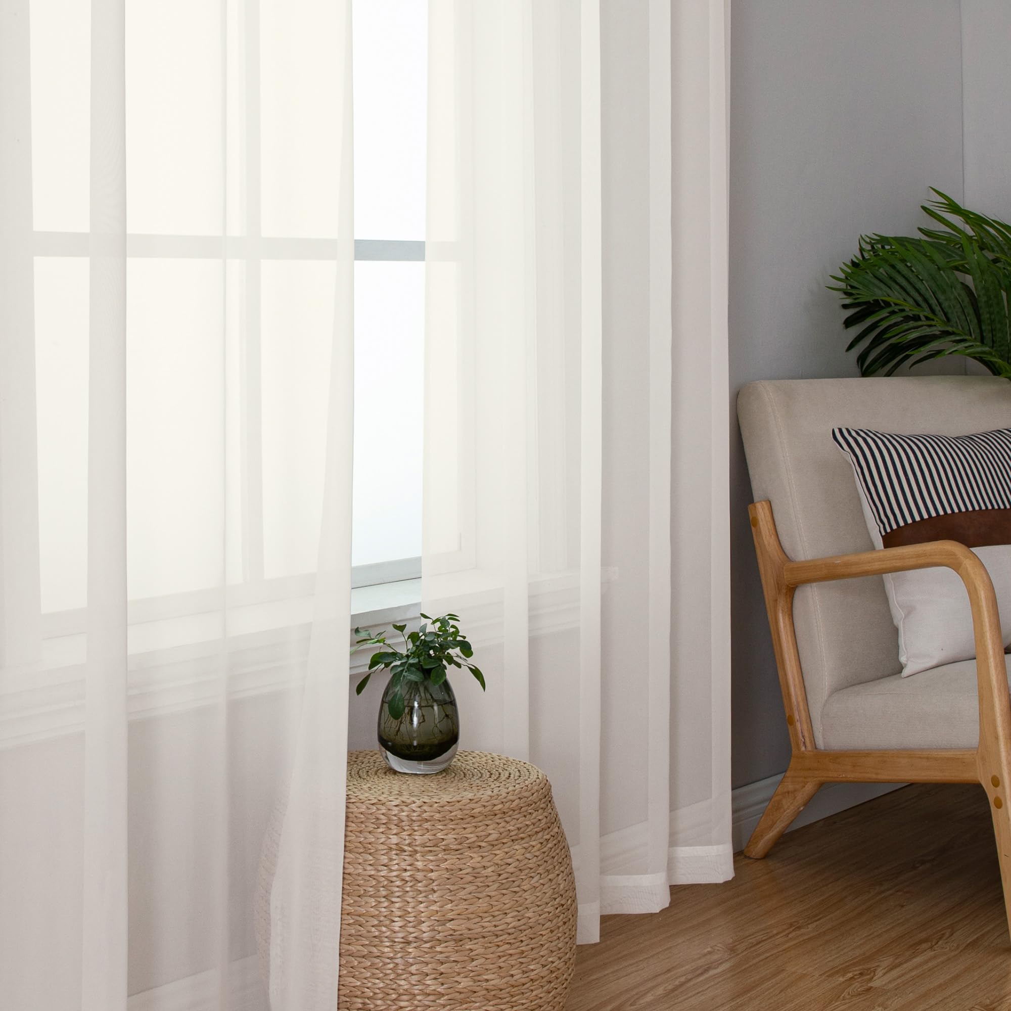 PLL Sheer Curtains 84 Inches Long 2 Panels Set  Light Filtering Cream Voile Window Drapes For Bedroom Living Room 42wx84l Inch Of