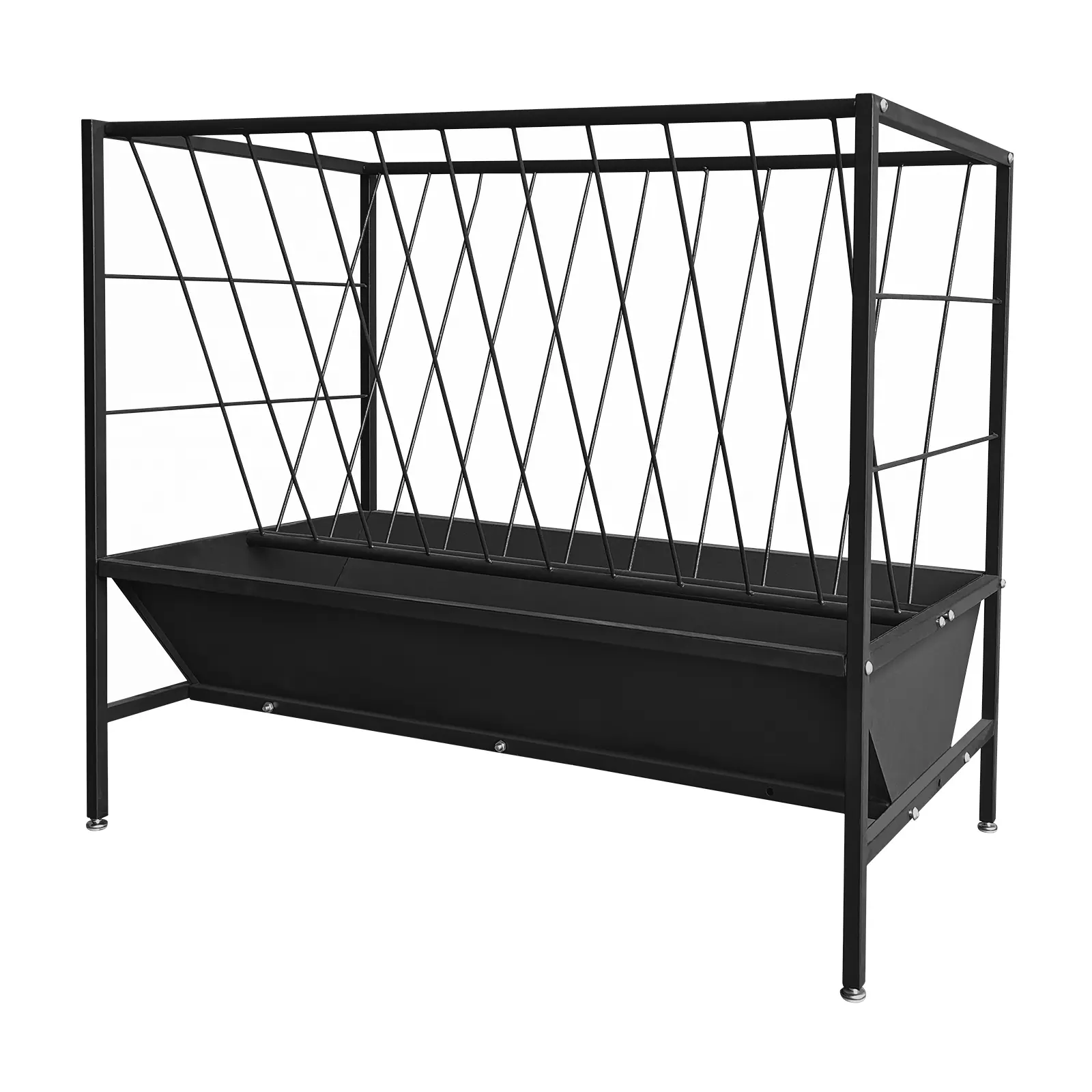 Heavy Duty Steel 2-in-1 Livestock Hay & Grain Feeder Set, 45 Gallon Hay Rack with 24 Gallon Feed Pan, Weather Resistant Wall Mount Feeding Trough for Horses, Cattle, Goats and Sheep