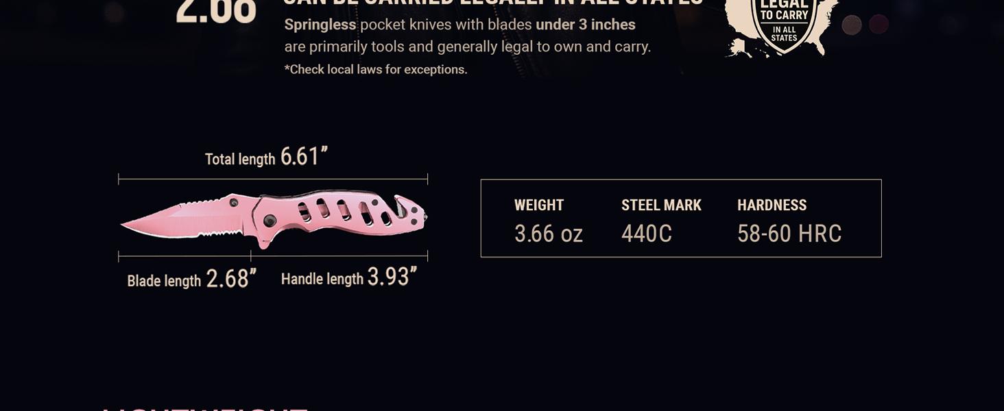 Pink Pocket Knife for Women - Legal Small Knife - 2.68 Inch Serrated Blade - Womens Knife for Self Defense - Cute Girl Survival Tool Pocket & Folding Knives - Mothers Day Gift Idea - 6655 P