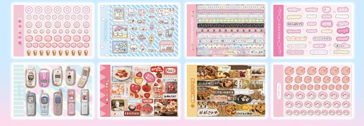 Kawaii Stickers 72sheets/pack Cute cartoon style Mixed materials Multipurpose scrapbook DIY decorative collage