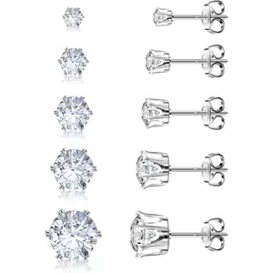 925 Sterling Silver Stud Earrings Set of 5 Pairs Hypoallergenic 18K Gold Cubic Zirconia Earrings for Women Men Sparkling Fancy GiftGift.