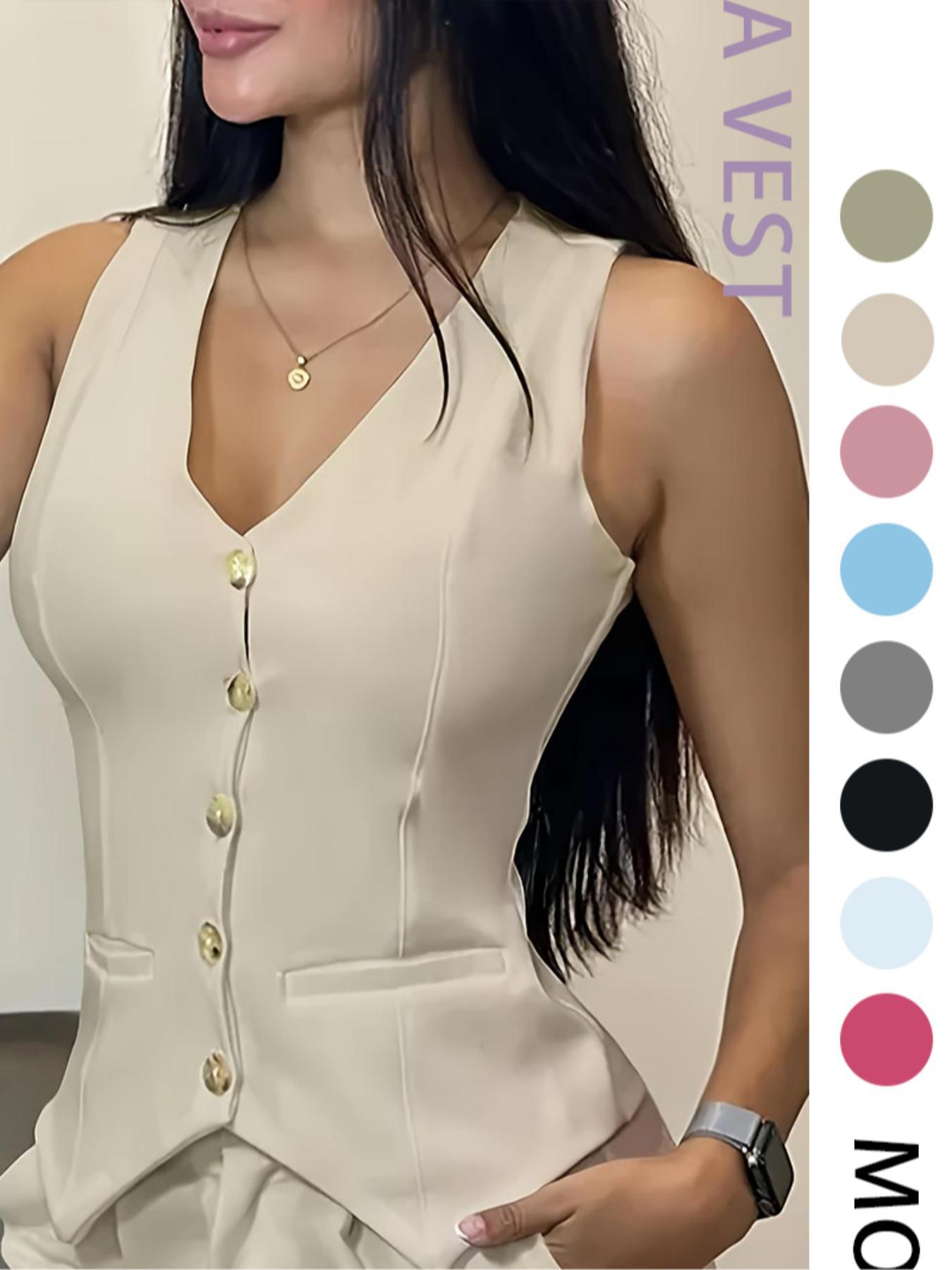 Women's Solid Color Fitted Suit Vest & Shorts, Casual Sleeveless Top &  Shorts for Daily Wear, Ladies Clothes for All Seasons, Office Siren Outfits,  Summer Outfit, Chic - TikTok Shop