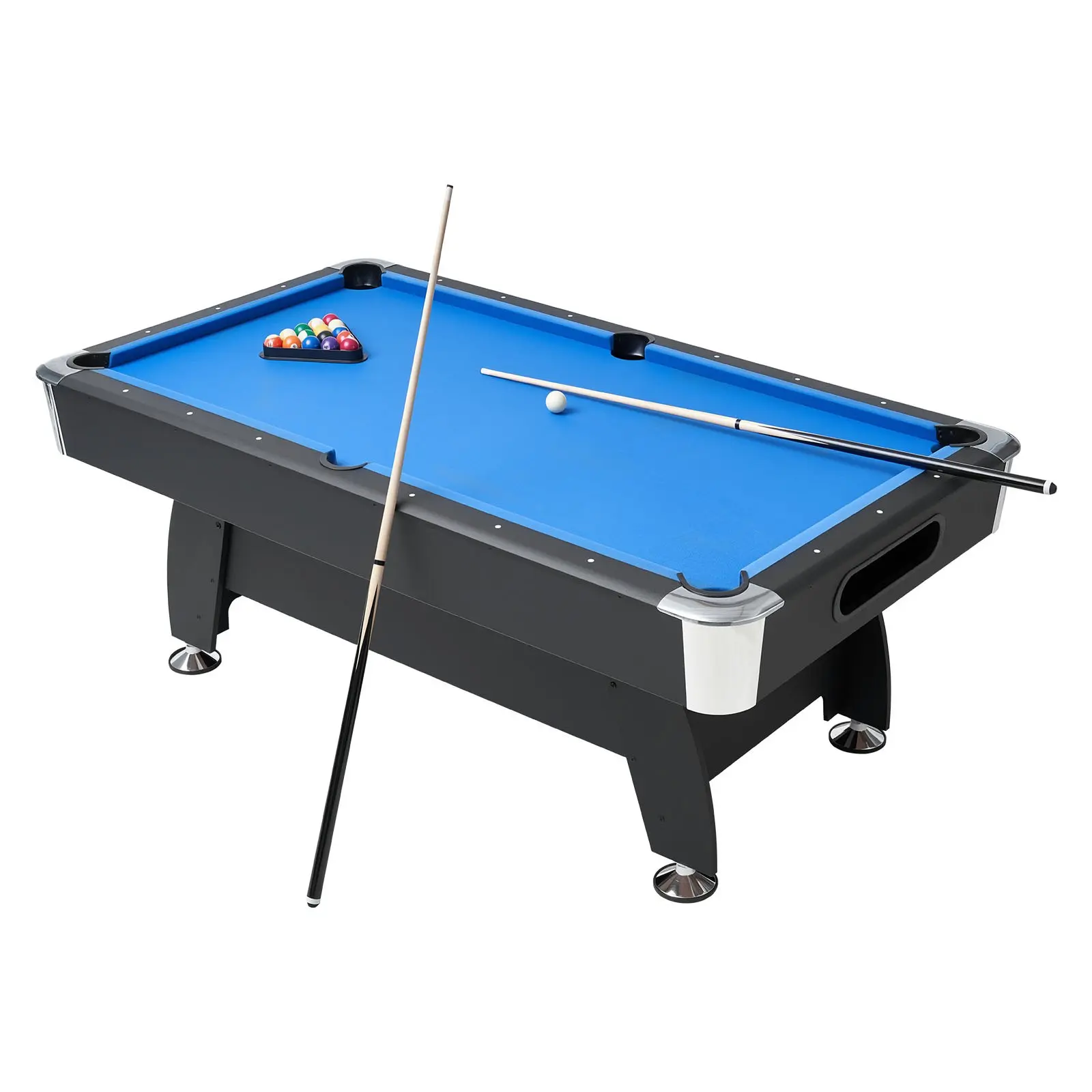 VEVOR Pool Table, 7 ft Portable Billiards Tables, Adjustable Feet Stable Game Table, Entertainment Set Includes Ball, Cue, Rack, Chalk and Brush, Black with Bule Cloth, for Family Use, Recreation Roo