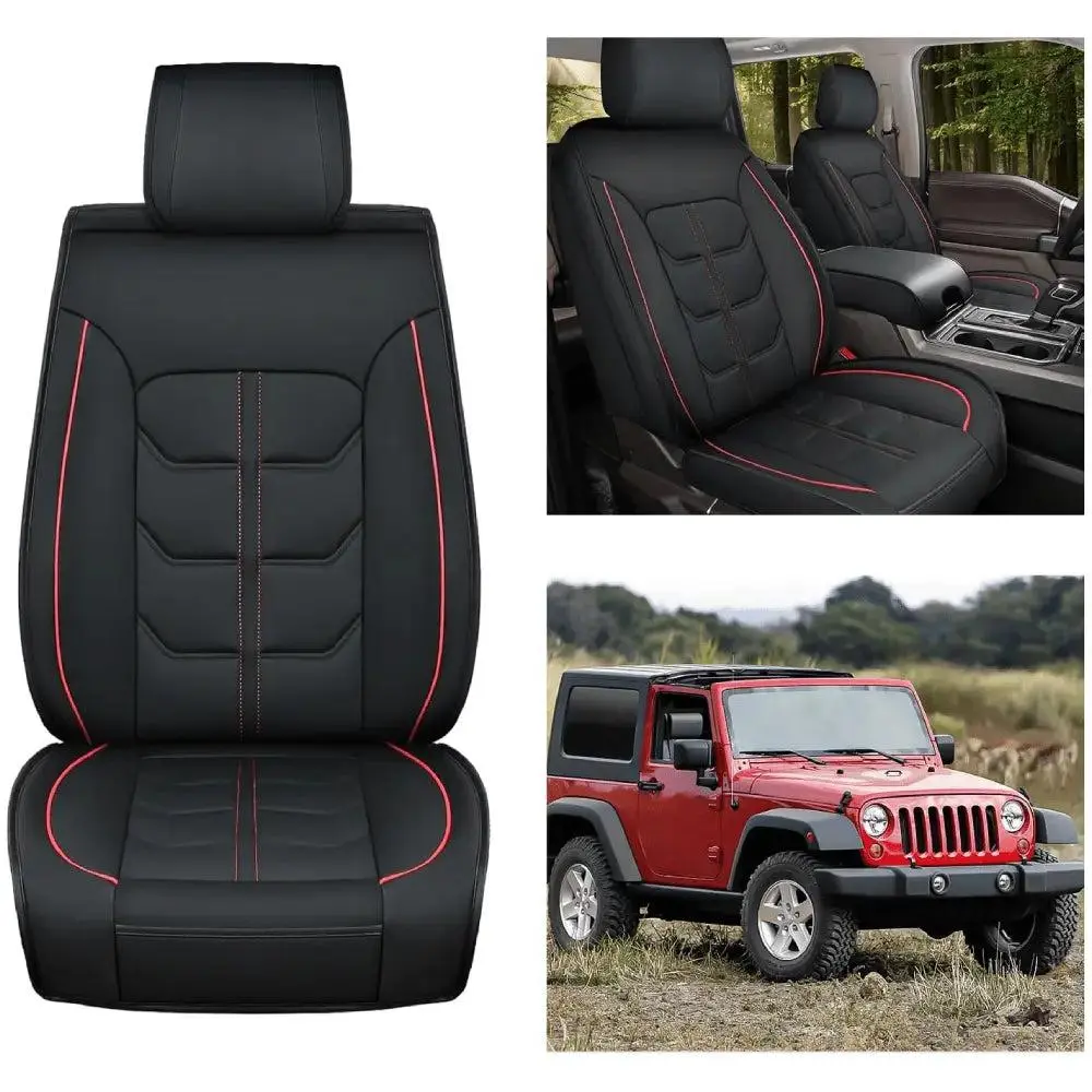Nilight 2pcs Front Car Cushion Set with Headrest Covers - Exposed Automotive Upholstery, Waterproofing 5-Layer Hook Fastener Car Accessories - Fit 2007-2024 Jeep Wrangler JK JL 4-Door, New Arrival, Father's Day Gift