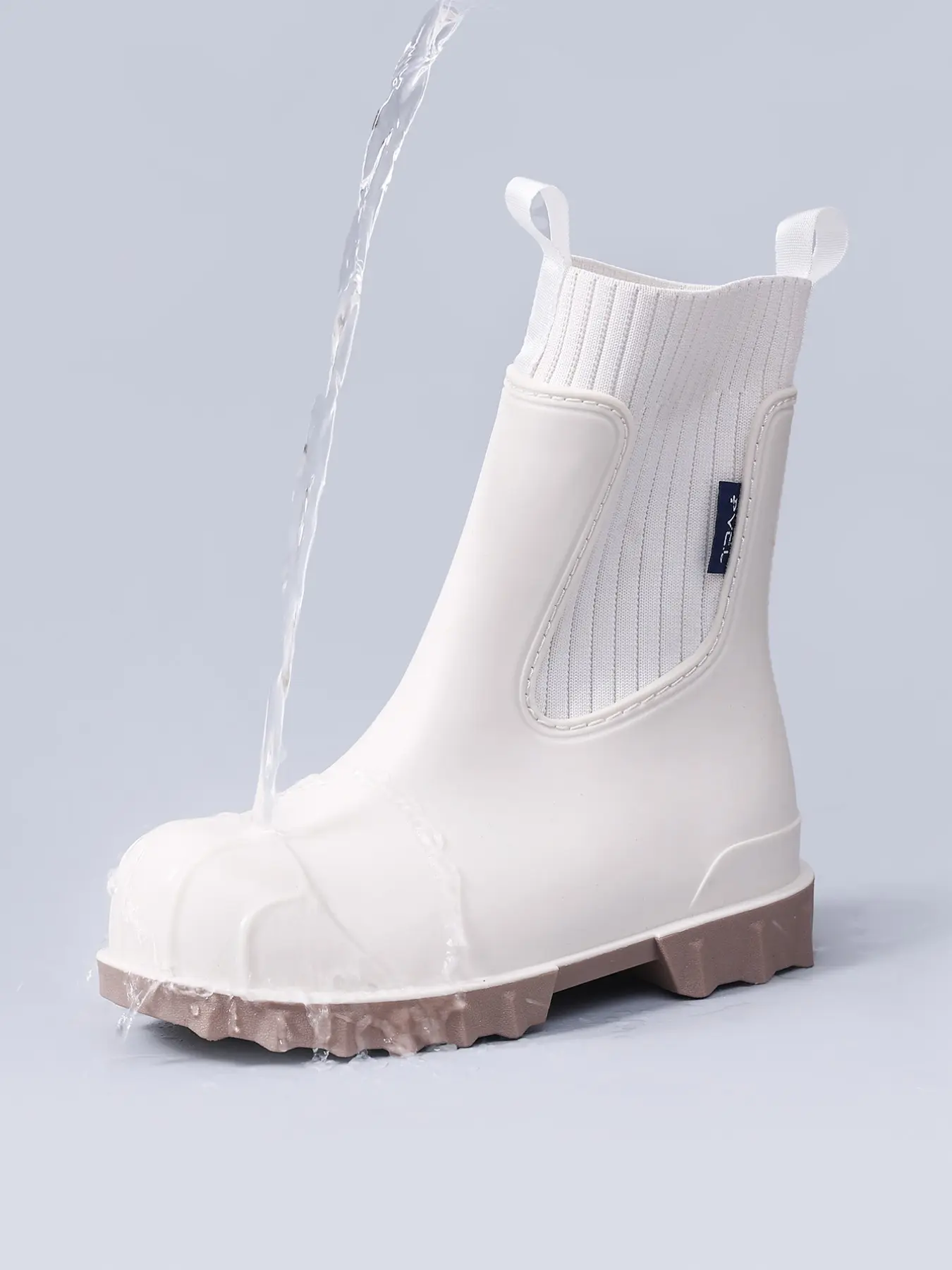 Women's Rain Boots, Floral Knit Patchwork Design, Waterproof Outdoor Commuter Shoes, Versatile All-Season Footwear, Fashionable Boots