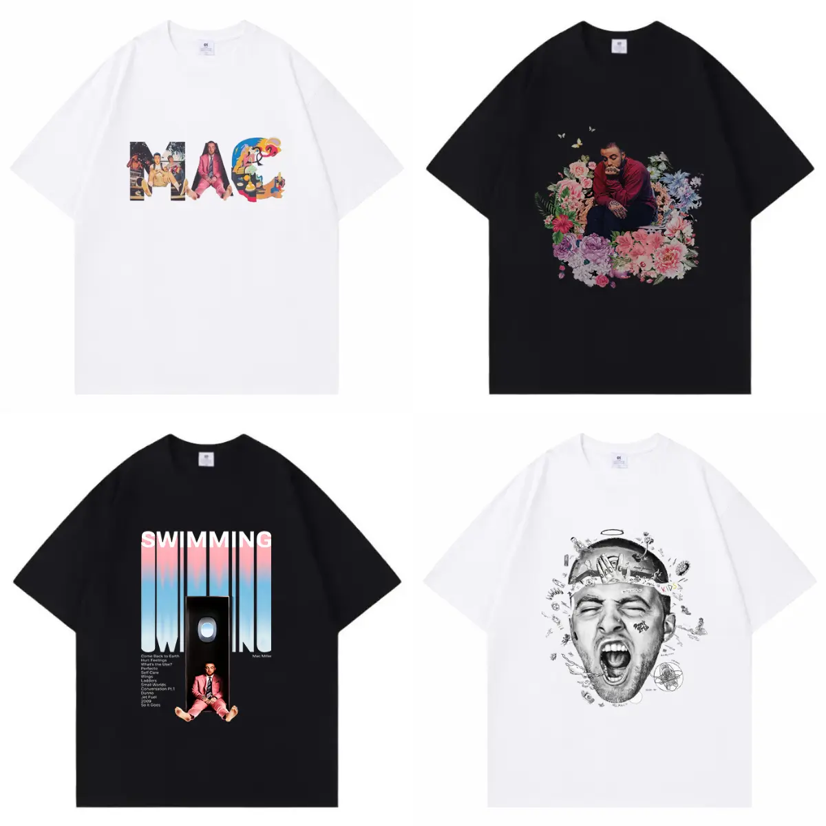 Colorful Mac Miller Classic Character Pattern Casual Pure Cotton Tshirt,Unisex Fashion Tops,Oversized Streetwear Summer Tee,Vacation Outfit,Best Holiday Gift for Fans Halloween Y2k INS Classic