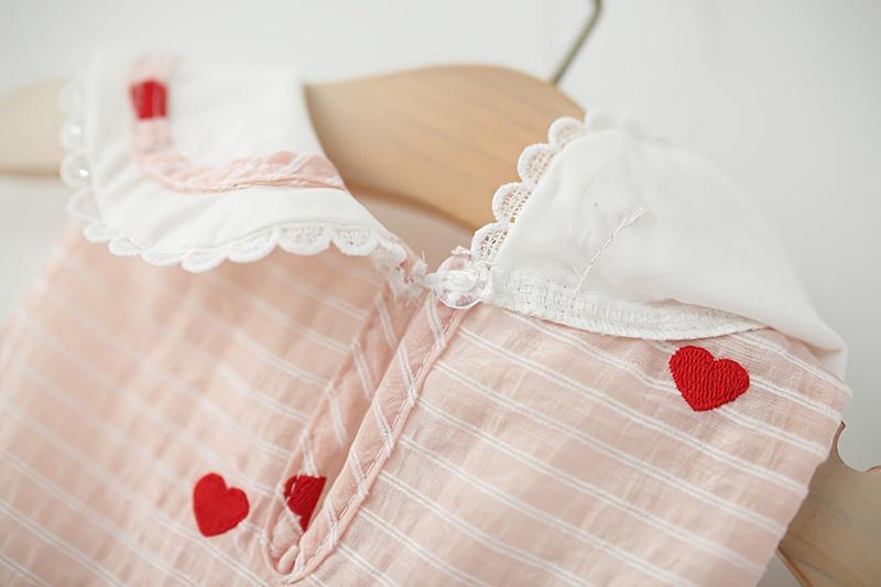 NewSummer Pink Striped Cute Baby Girl Dress Turn-Collar Sleeveless Sweet Heart Dress Toddler 0-4 Years Old Cartoon Elephant Casual Children's Clothing