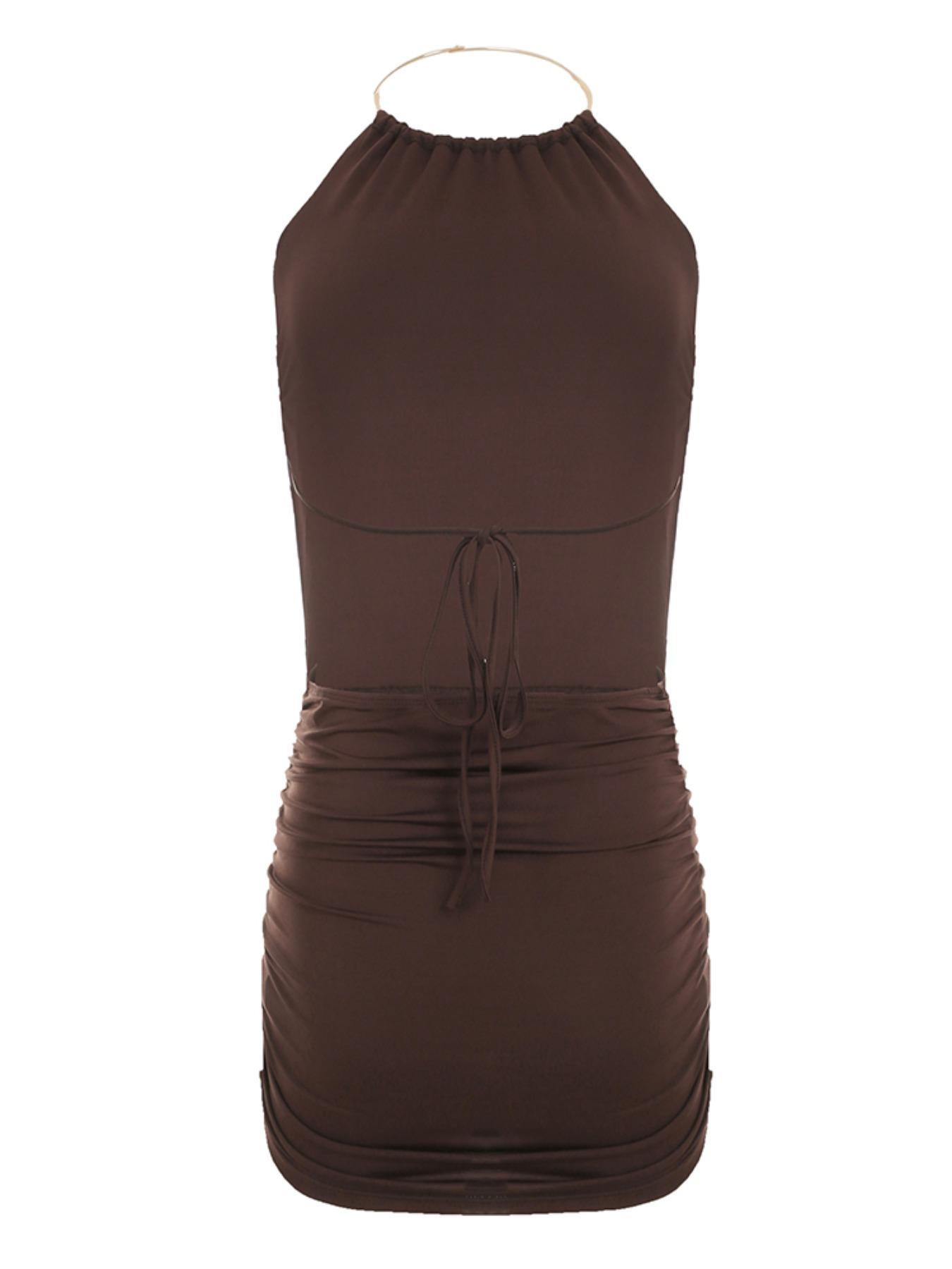 Women's Plain   Halter Neck Dress, Fashion Casual Sleeveless Short Dress for Party Club Dating Wear, Ladies Summer Clothes