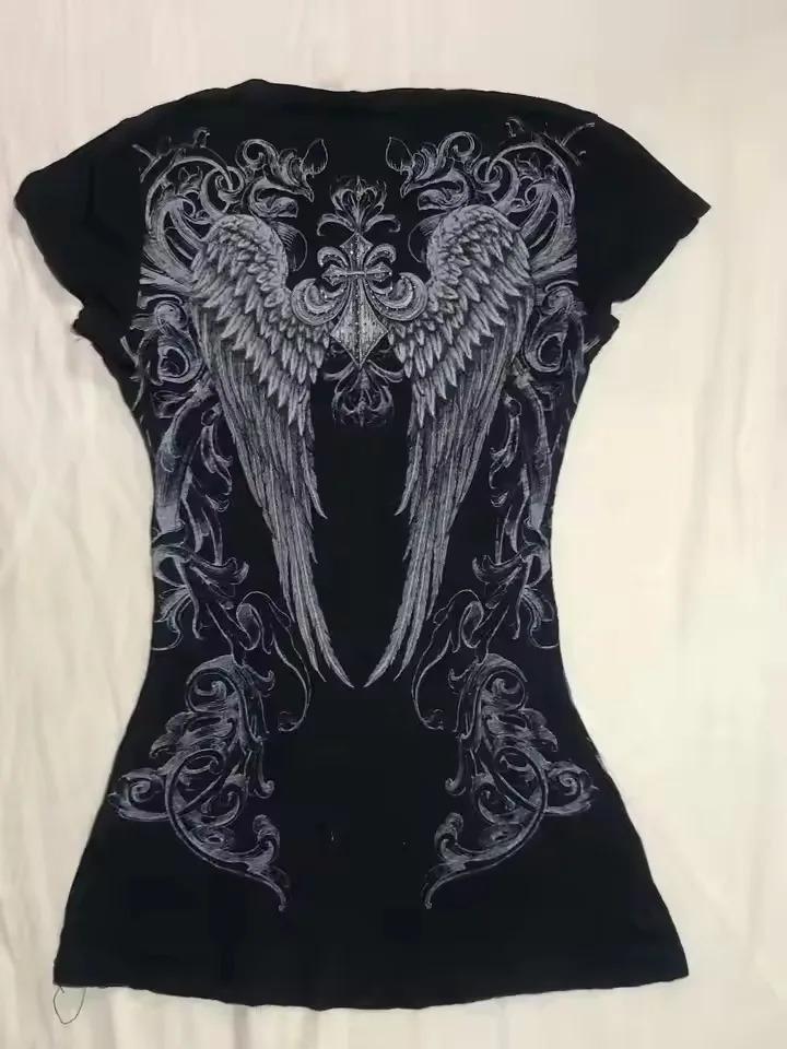 2026 American Style Y2K Slim-Fitting Short-Sleeved Printed Top High Street Casual T-Shirt Fashion Retro Women'S Clothing New