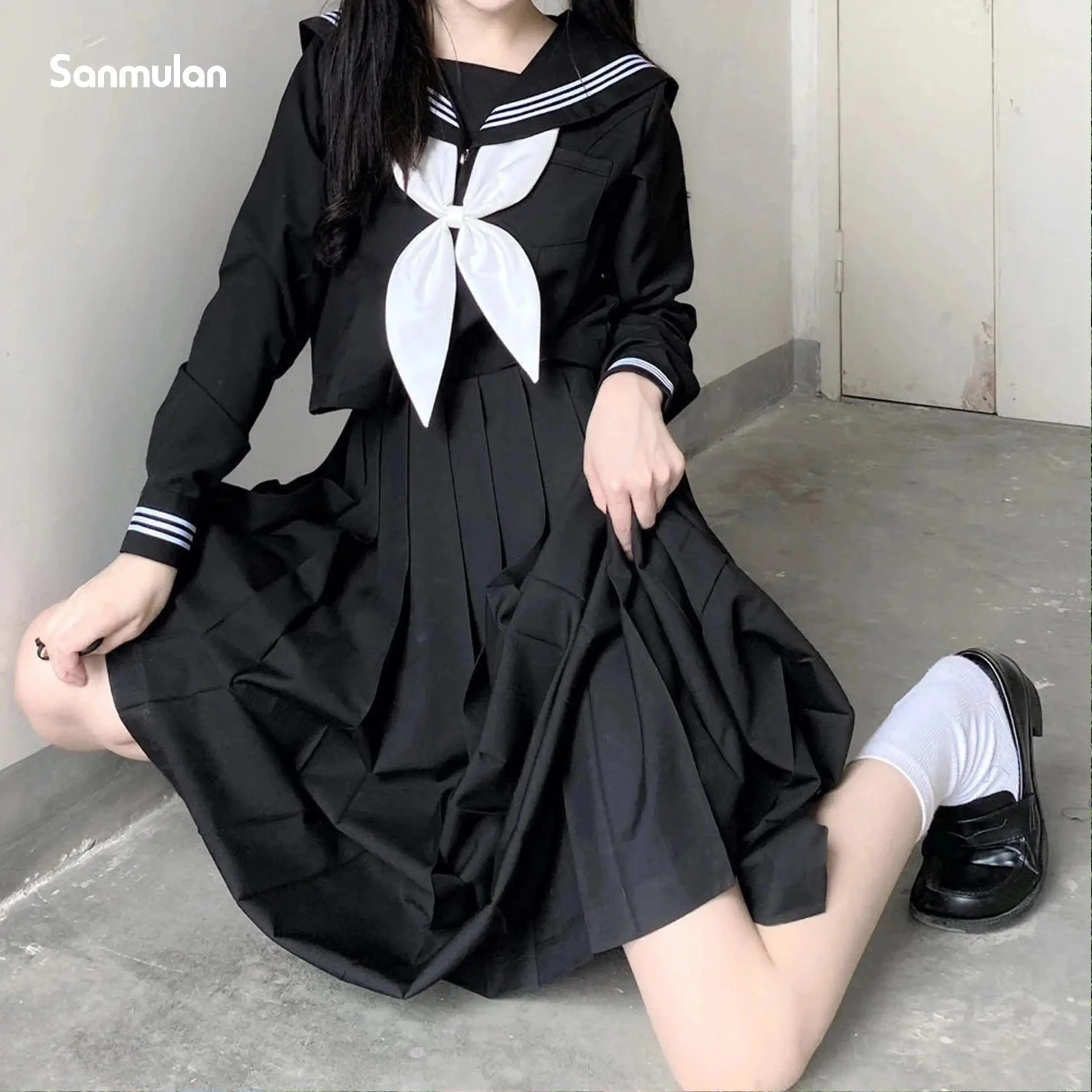 2026 new hot item Japanese School Uniforms Student Style Girls Navy Costume Women Sexy Black JK Long Dress Suit Sailor Blouse Pleated Skirt Set