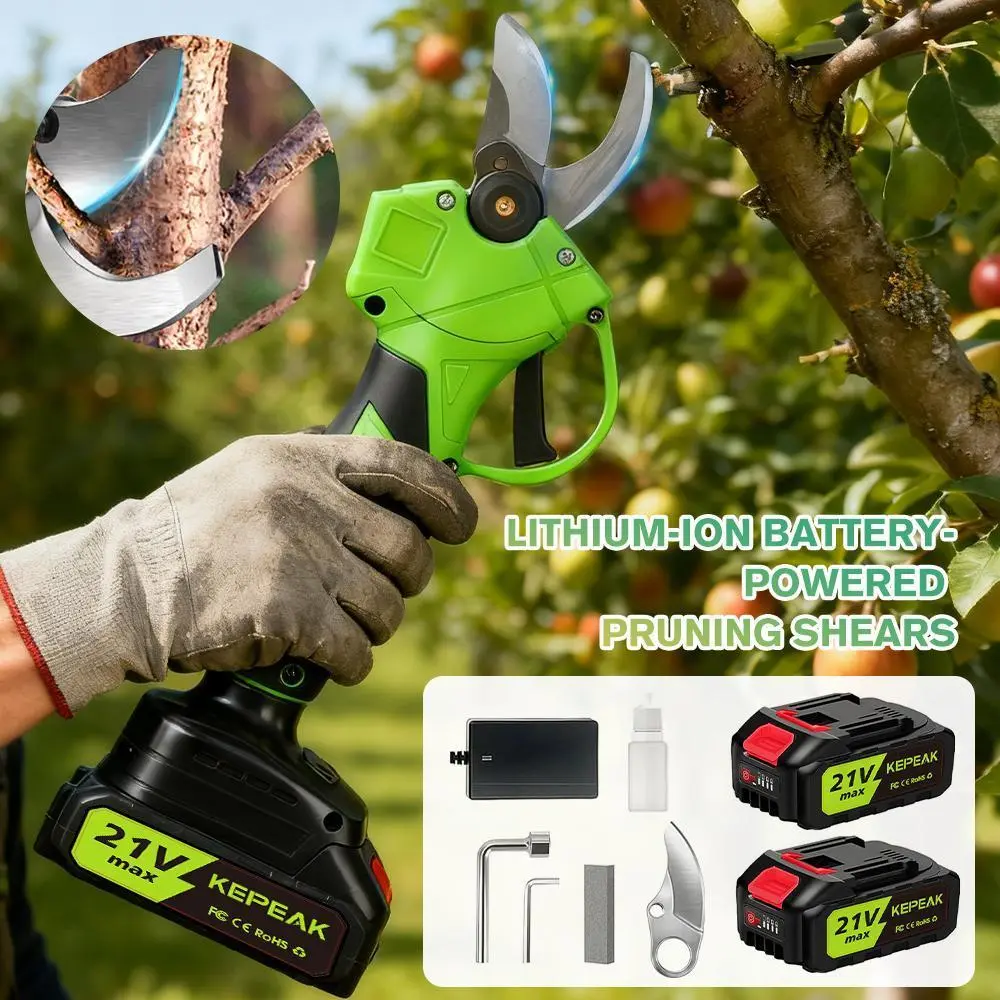 (Upgraded Version) Electric Pruning Shears, 1.18 inch Cutting Diameter Brushless Motor Cordless Pruning Shears, Battery Pruners with Replacement Blades, 2Pcs 21V 15000mAh Batteries, Ideal for Tree Trimming in Parks, Greenhouses