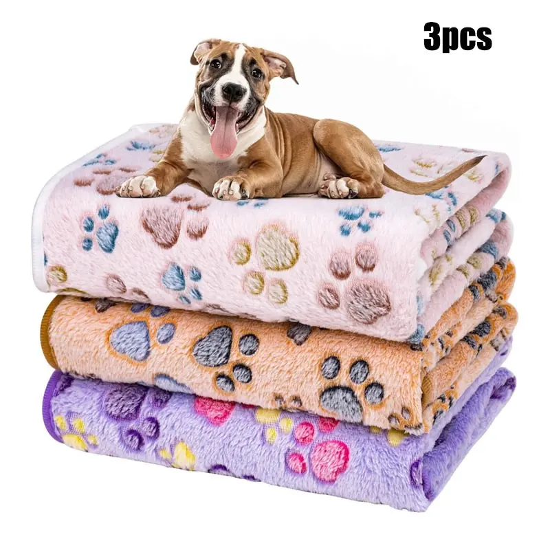 3-Pack Pet Blankets for All Seasons, Thick Flannel Cat Dog Blankets, Paw Print Design, Pet Supplies, Cozy and Comfortable