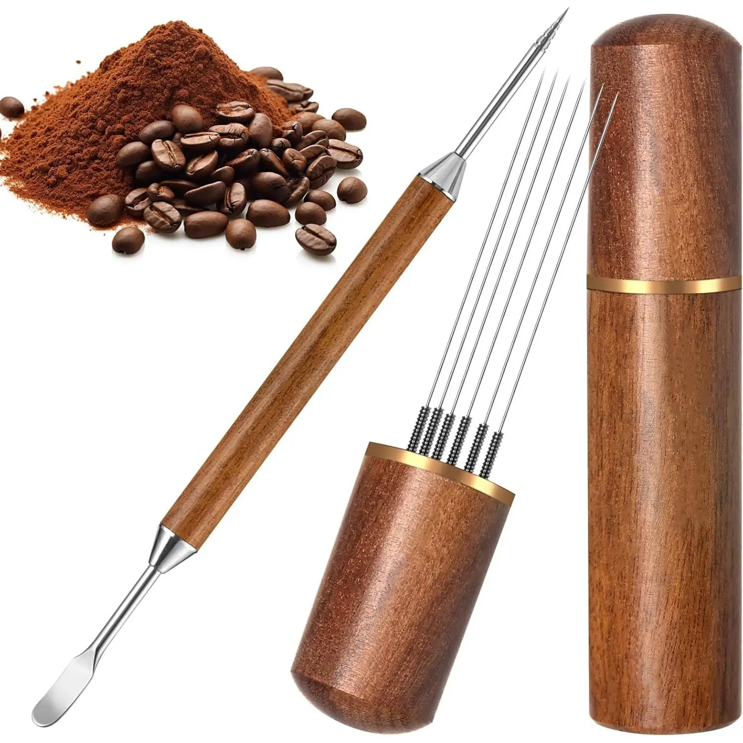 Espresso Coffee Stirrer 6 , Espresso Distribution Tool with   Handle and Base, Stainless Steel Latte Art Pen Barista Tools Espresso Accessories Kit for  Cafe