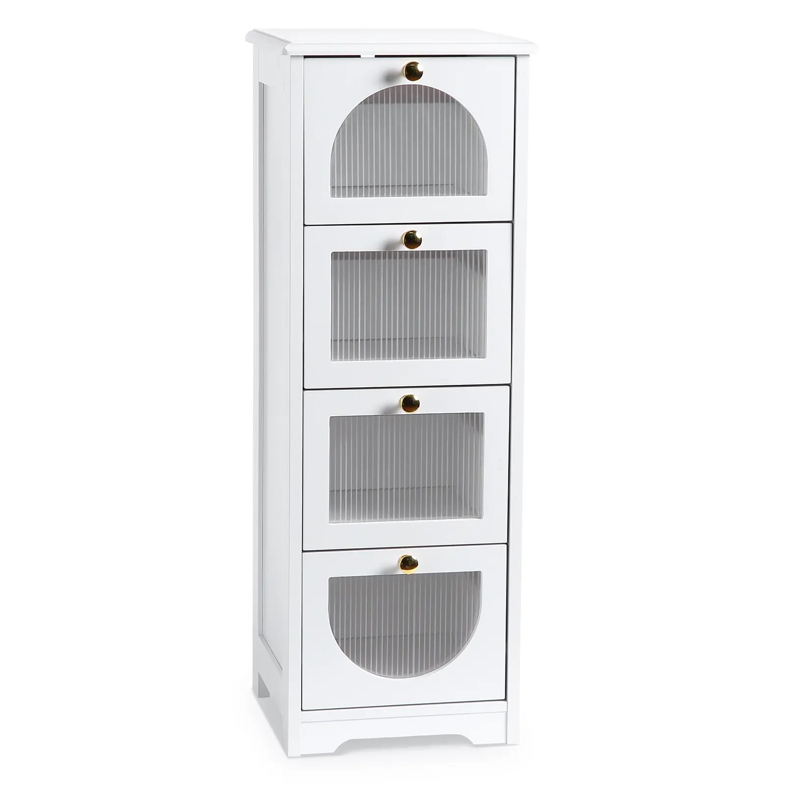 Slim Bathroom Floor Storage Cabinet Small Freestanding Side Organizer with 4 Drawers for Narrow Spaces Living Room Hallway White