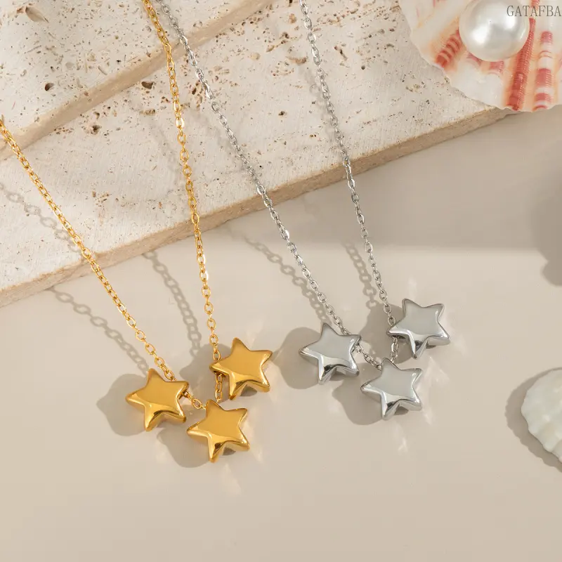 Fashion Mini Slidable Five-pointed Star Pendant Necklace, 18K Gold Plated Stainless Steel Minimalist Elegant Jewelry
