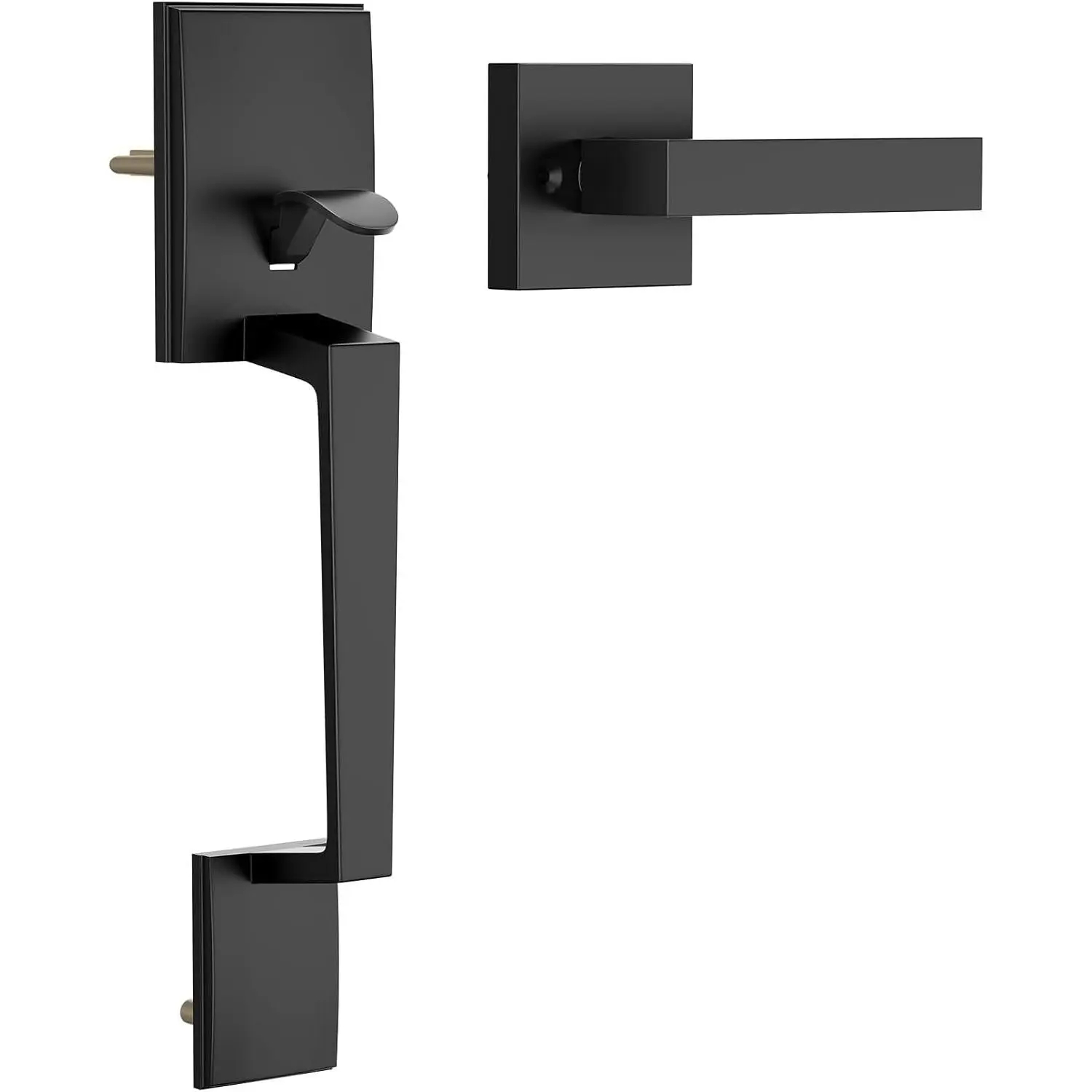 Black No Lock Front Door Handleset, Modern Exterior Passage Lever Door Handle, Reversible for Left & Right Handed Doors