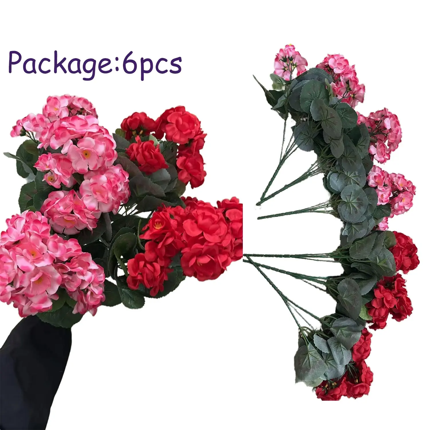 Artificial Geraniums for Outdoor Decoration, 6 Bundles UV Resistant Realistic-Looking Faux Plants for Front Door, Porch, Patio & Home, Lifelike Faux Decorative Flowers, Faux Flower Decorations