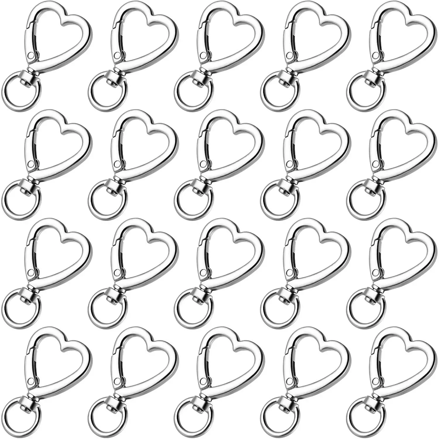 20pcs Metal Heart Shape Keychain Sliver Heart Carabiner Snap Hook Clips for Keys Wristlets Card Holders and Picture Keychains