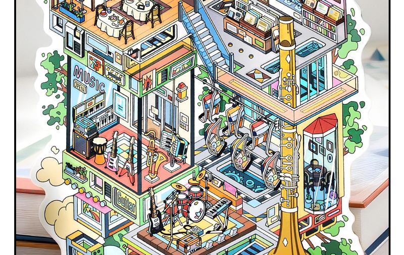 12 oversized scene stickers, fun scene themes, vintage style, PET white card dual materials, self adhesive, DIY journal decoration scrapbook notebook material sticker pack