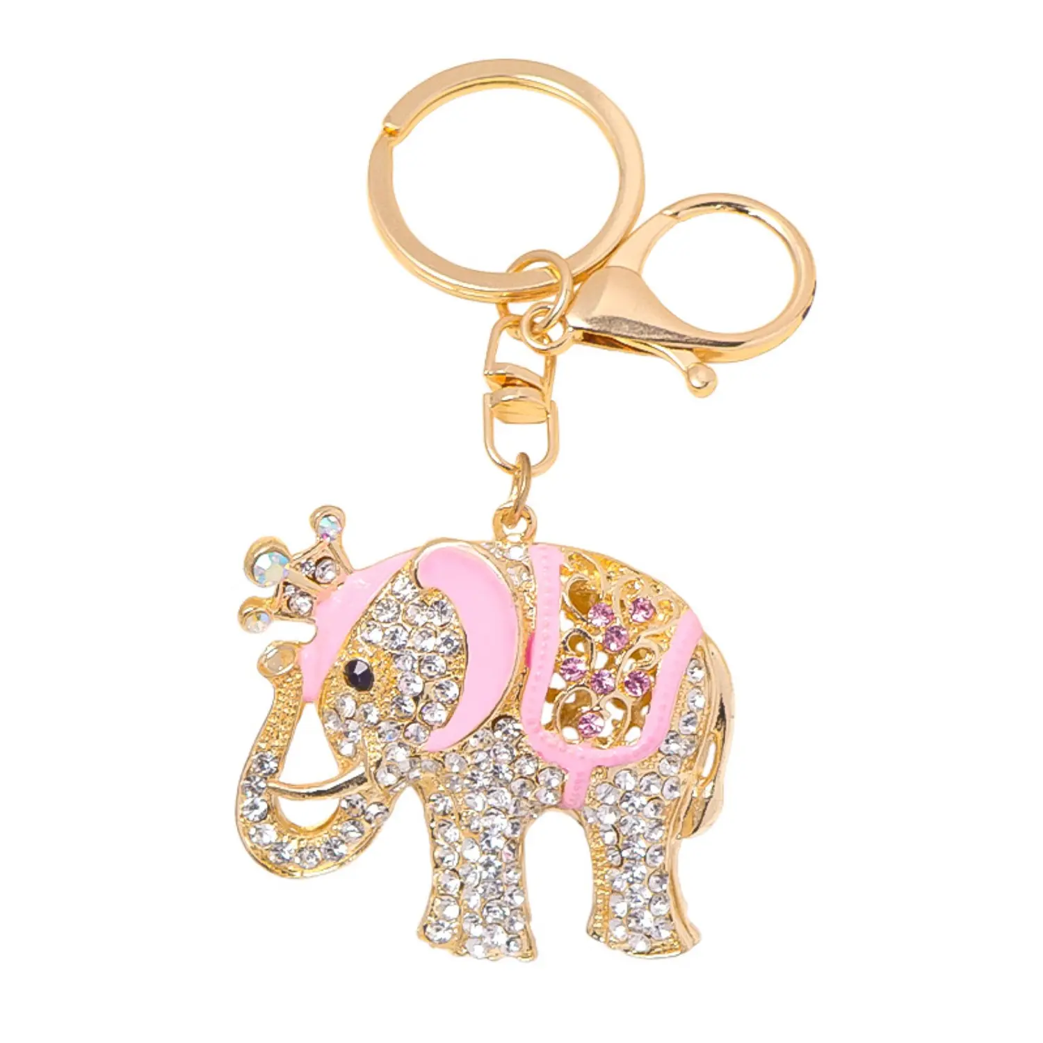 Luxury Hollow Elephant Shape Keychain with Bling Rhinestones, Fashion Purse and Handbag Charm for Women, Ideal Gift, No, Animals, Nylon