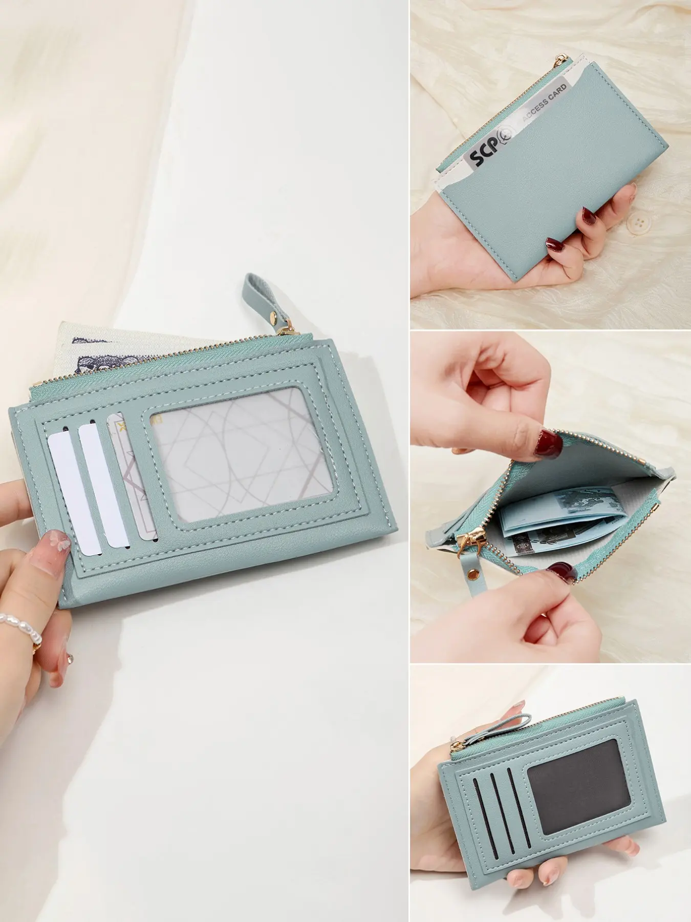 Color Blocking Zipper Coin Wallet, Ultra-Thin And Lightweight Portable Card Bag, Casual Card Holder With Printed Pattern Design, Credit Card Holder, ID Card Slot, Neutral Pocket, Suitable For Daily Travel