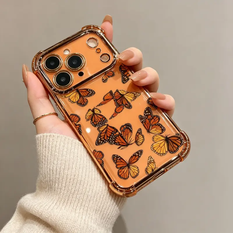 Creative Monarch Butterfly Pattern TPU Phone Case - Electroplated, Full-Coverage, 4-Corner Anti-Drop, Anti-Slip - Stylish Modern Gift for iPhone 17,16,15,14,13,12,11,XS,X Series Models, Anti-Slip Corners, Fits Iphone