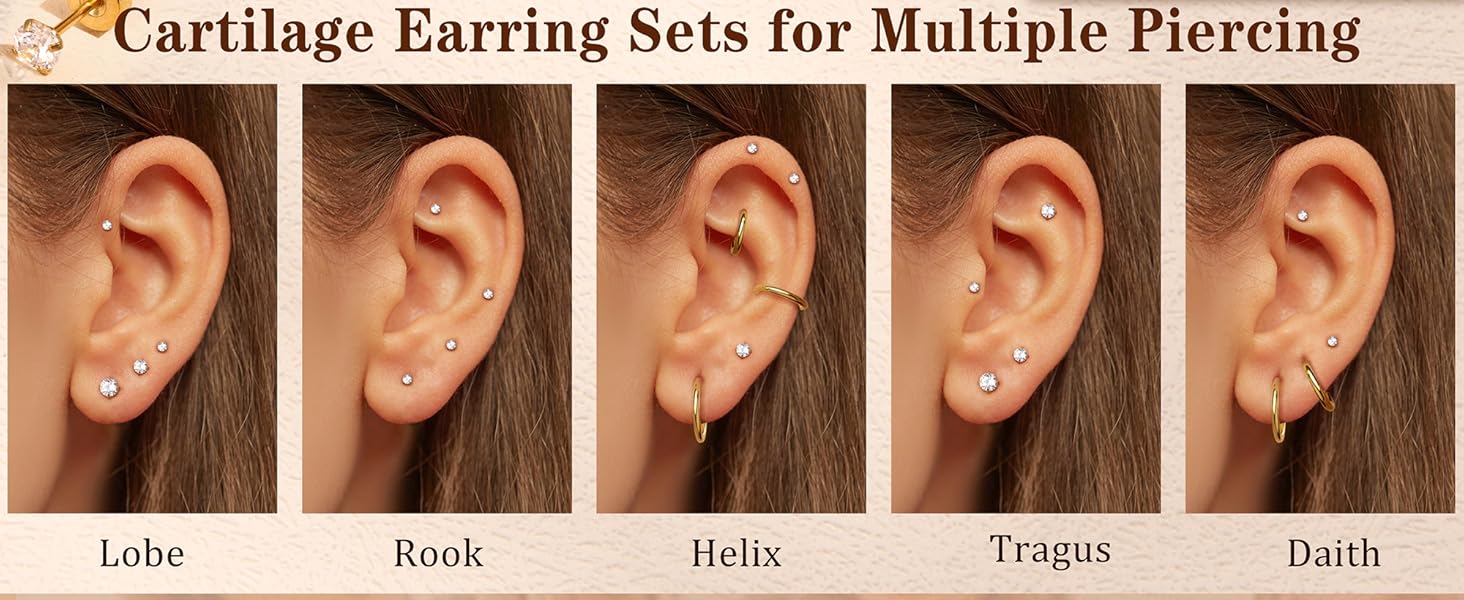 Tiny Hypoallergenic Flat Back Earrings - Surgical Steel Earrings For Women Men 14K Gold Plated Flatback Stud Earrings 20G Small Cartilage Earring Hoop 12 Pairs 2/3/4mm Screw Back Earrings