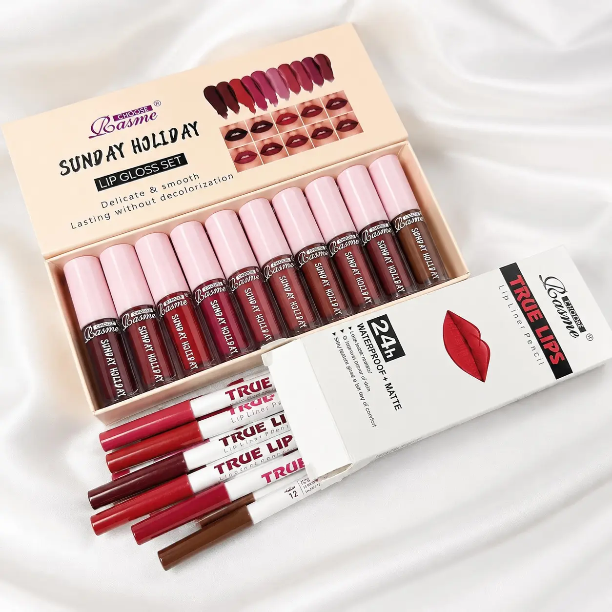 Full Lip Color Collection, 10 Matte Lip Gloss + 12 Contour Lip Liners All-Day Stay Lip Makeup for Ladies