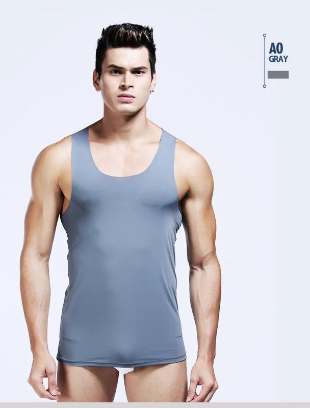 Kyn Apparel Men's ice silk sports trackless solid color I-word sweat vest single sleeveless tight-fitting fitness one-piece base shirt