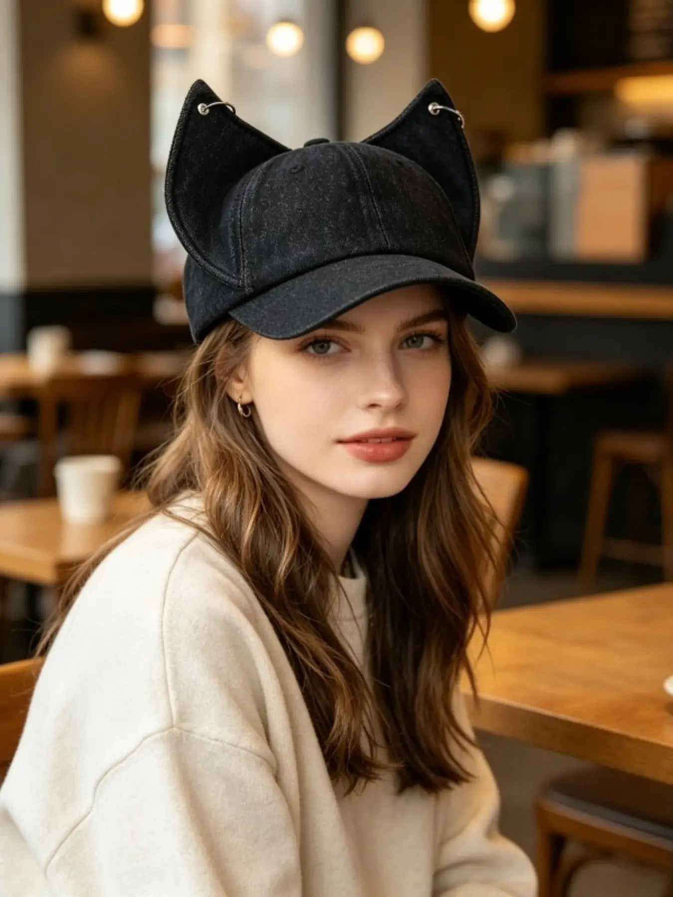 Y2K Post-Apocalyptic Dog Ear Baseball Hat, Vintage Washed Denim Street Cap, Doberman 3D Couple Trendy Hat, Unisex Retro Futuristic Duckbill Hat