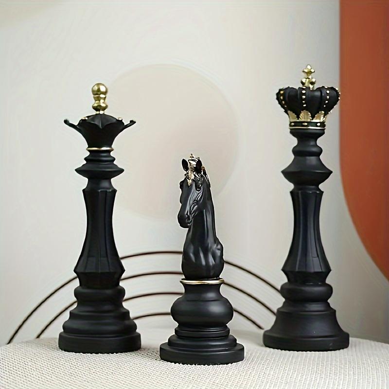 Set of 3 Resin Vintage Chess-Inspired Figurines - Elegant Black Home Decor Statues with Regal Design, Durable Room & Table Decorations, Unique Gift Idea for Christmas, Fits Multiple Room Types - Decorative Collectible Pieces Ornaments