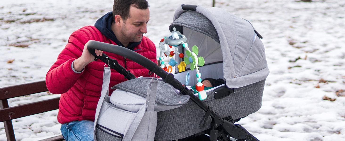 Stroller Arch Toy for Baby, Musical Carseat Toys Hanging with Teething, Baby Mobile for Crib Bassinet Car Seat and Bouncer, Car Seat Activity Toy for Babies 0-12 Months