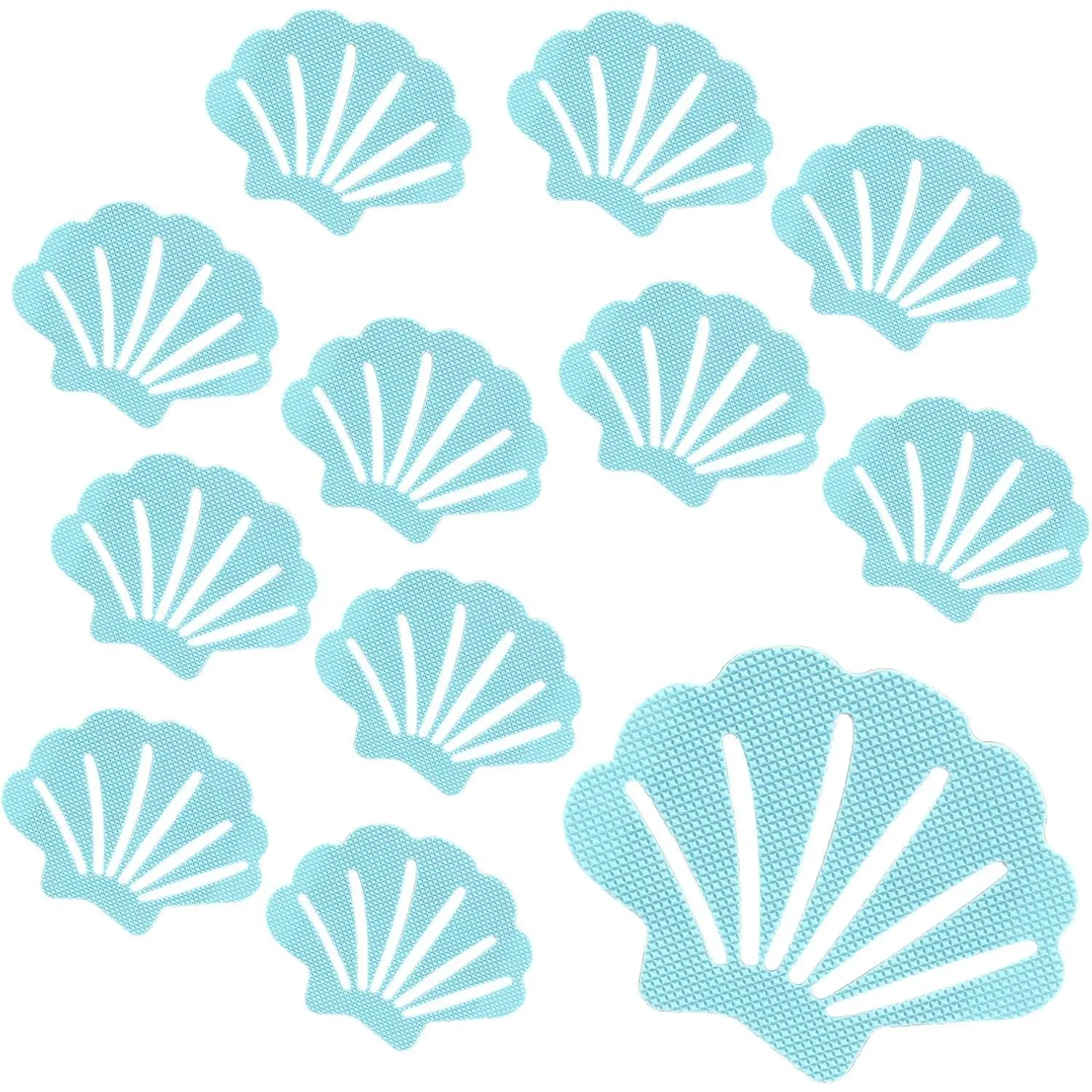 12 count Blue Bathtub Stickers Non Slip Shell Shaped | Safety Shower Treads, Adhesive, For Bathroom Bathtub, Shower Floor