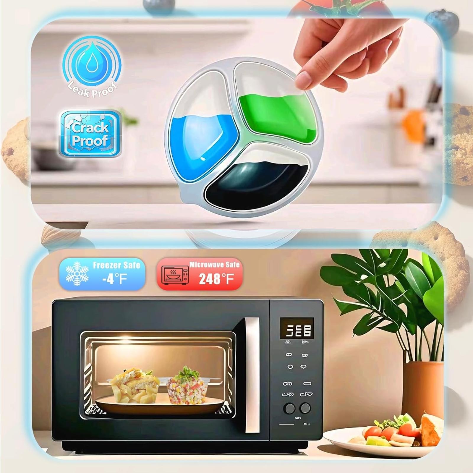 30/50pcs 3 Compartment Snack Containers, Reusable Sauce Dipping Containers, Stackable Lunch Box, Insulated Meal Prep Containers for Kids & Adults, Portable Food Storage, Snack Pack, Kitchen & Office Use Lids Utensils Clear