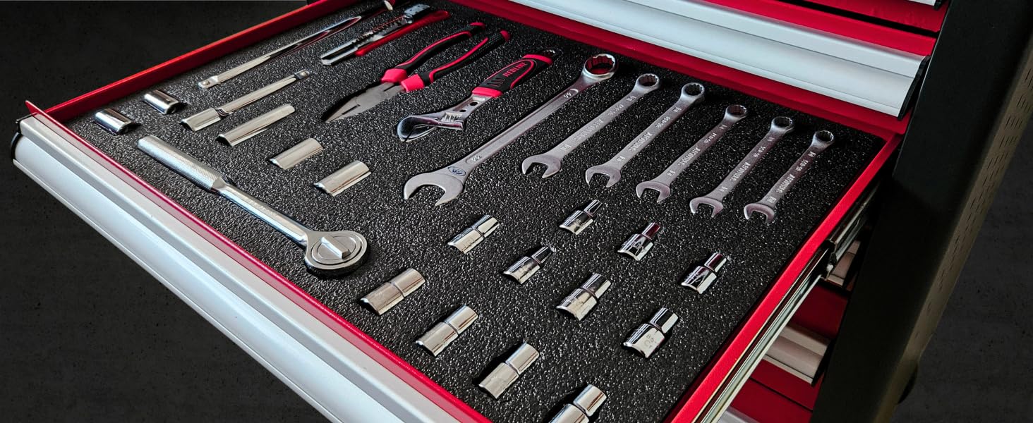 Tool Box Foam 48x16x2 inch 1PC, Foam Inserts for, Polyethylene Sheets for Toolbox Hard Case, Tool Shadow Insert, Kaizen Organizer Sheet, Black with Red