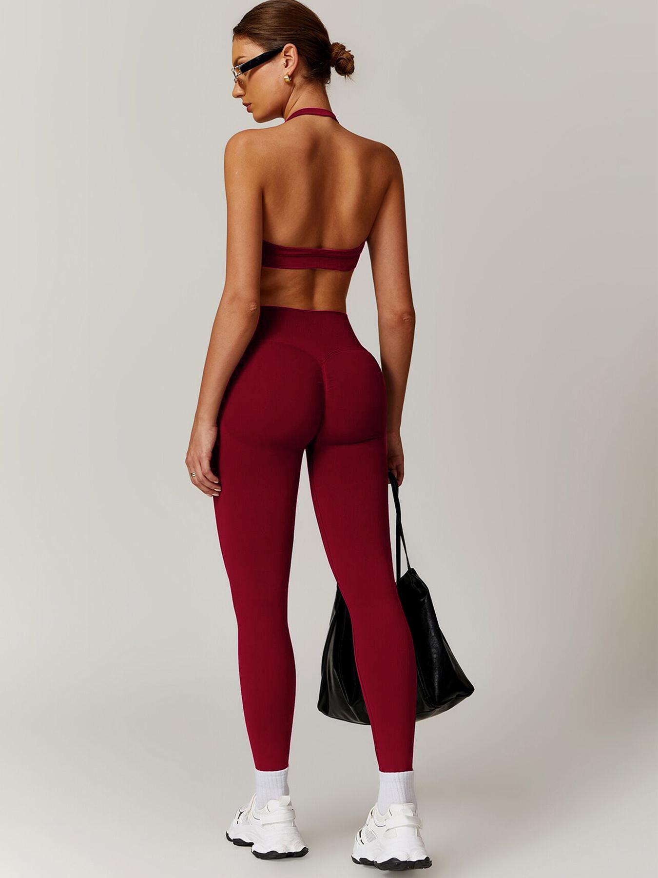 Women's Breathable High-Stretch Sporty Two-Piece Set, Workout Gym Clothing, Seamless Backless Sports Bra & Stretchy Leggings, Suitable for Running and Fitness